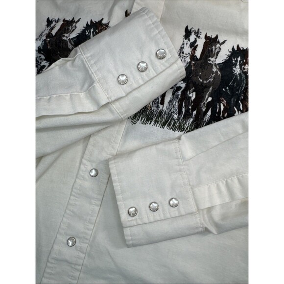 Wrangler Men’s Vintage Western Running Horses Pearl Snap 90s Shirt Size Large - Picture 7 of 9